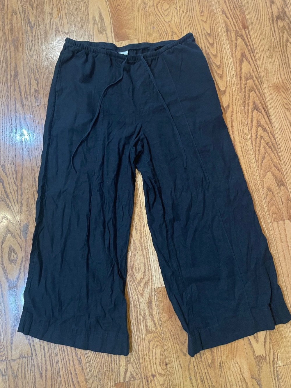 A New Day Linen Wide Leg Drawstring Pants size L/XL in Black